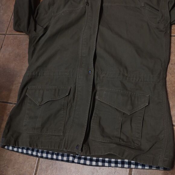 Vintage Orvis Jacket Men's L Green Snap Button Fleece Hooded Fishing Cargo - Picture 6 of 8